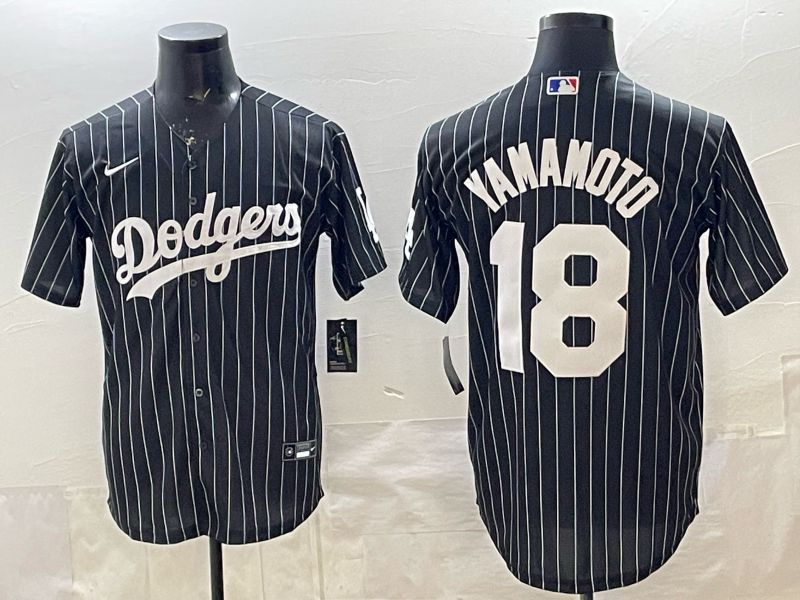 Men 2026 Nike Los Angeles Dodgers #18 Yamamoto Black stripe Game MLB Jersey 04->los angeles dodgers->MLB Jersey
